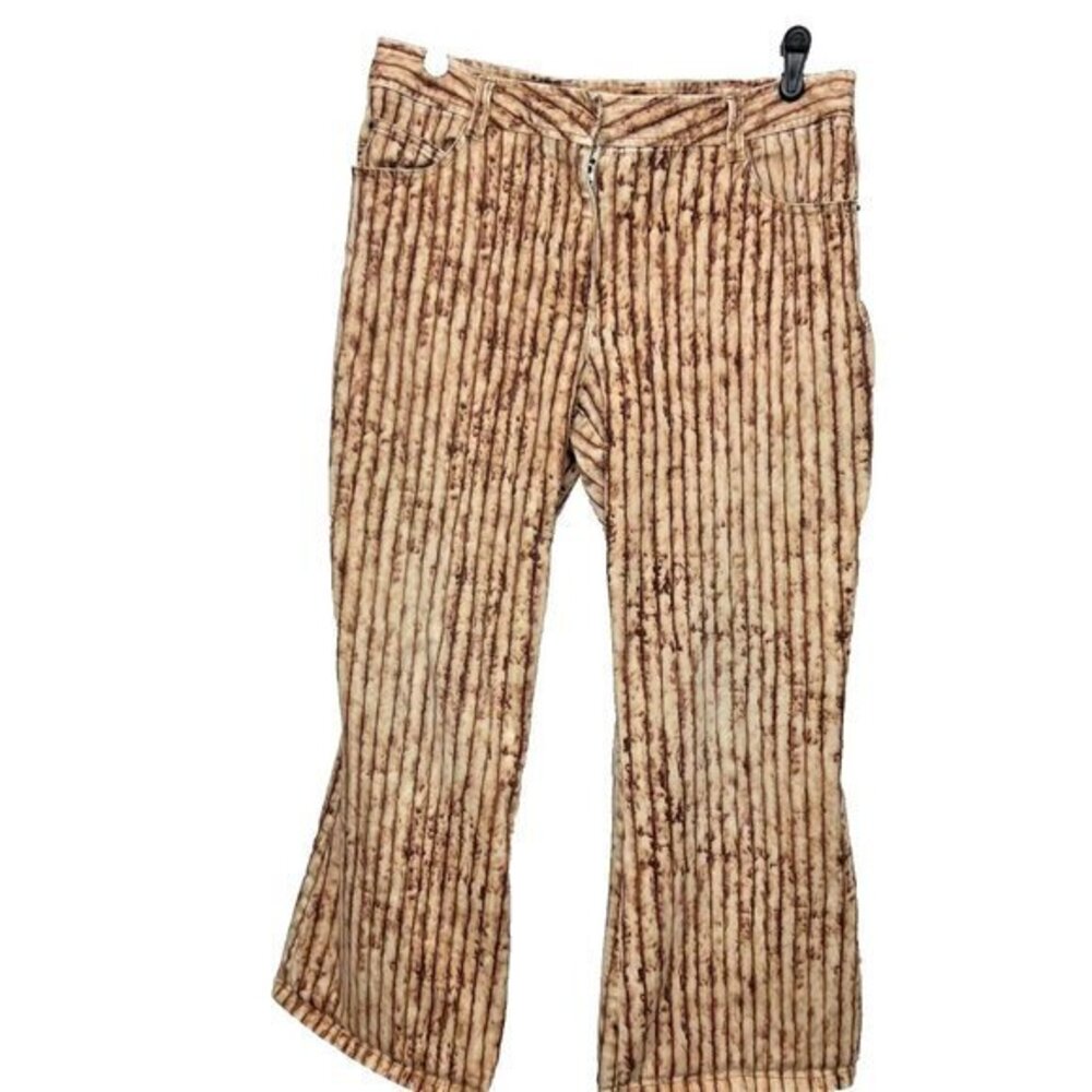 KENNETH COLE Striped Pants Size 12 Ankle Crop Chic Brown Dye Bleed‎